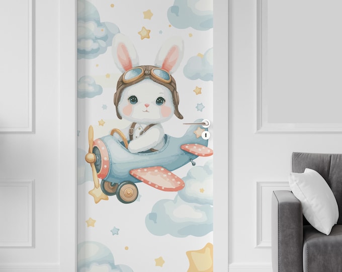 Sticker Decal for Door, Window, Fridge, Rabbit aviator, Peel and Stick PVC