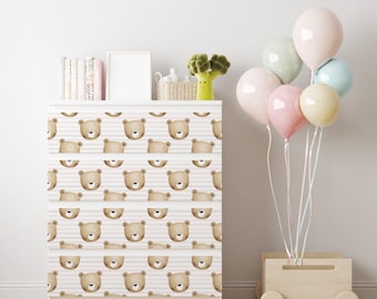 Personalized adhesives IKEA MALM dresser overlay, Teddy for Kids, Coverings for 2, 3, 4, 6 drawers
