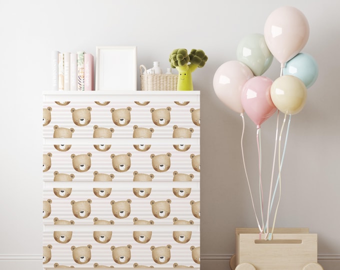Personalized adhesives IKEA MALM dresser overlay, Teddy for Kids, Coverings for 2, 3, 4, 6 drawers