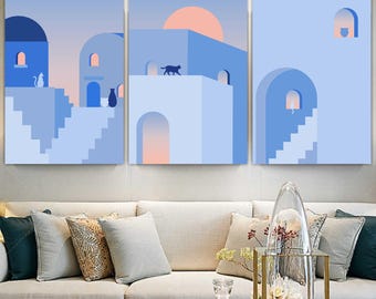 Mikonos Boho Canvas Print Set of 3: contemporary art Ready to Hang