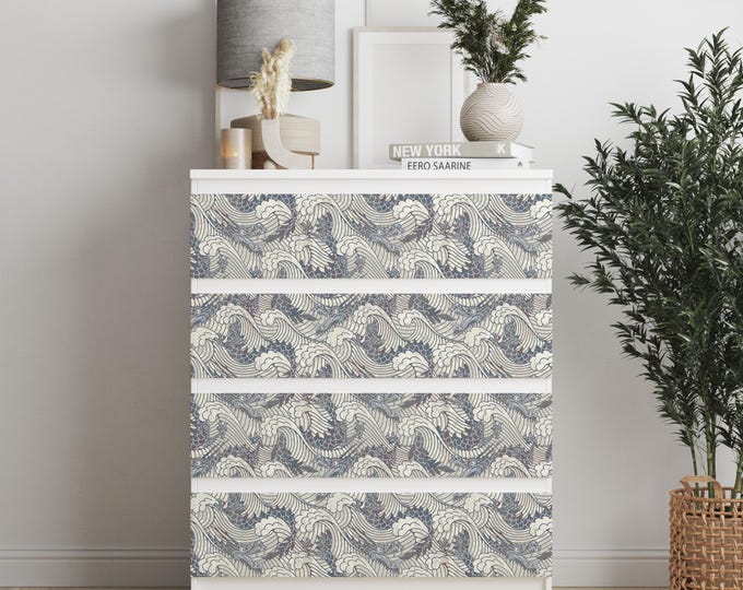 Personalized adhesives IKEA MALM dresser overlay, Japanese Dragons, Coverings for 2, 3, 4, 6 drawers