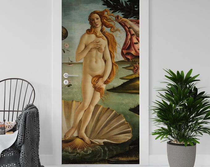 Sticker Decal for Door, Fridge, Botticelli Venus Reproduction, Peel and Stick PVC