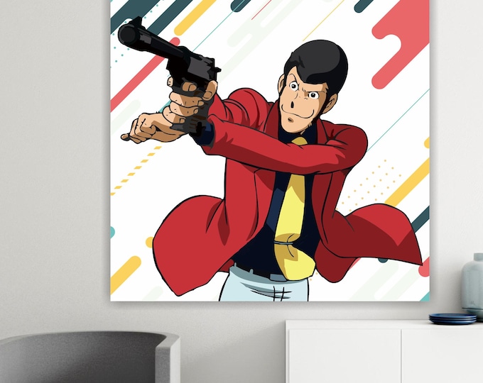 Lupin III White Squared, Artistic Reproduction Canvas Print: Handmade Italian Art Ready to Hang