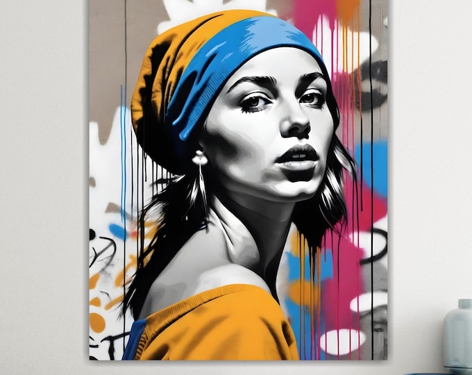 Graffiti Banksy Girl earring, Art Reproduction, Print on canvas, poster or ready to hang