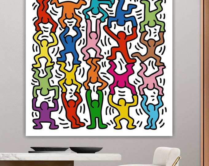 Keith Haring Canvas Print: "Colored Men" Pop Art Reproduction
