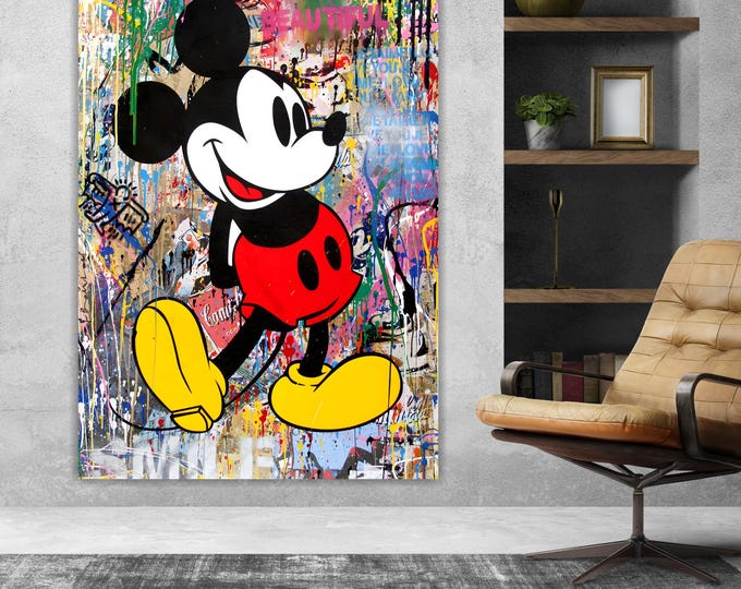 Graffiti Banksy Mickey, Art Reproduction, Print on canvas, poster or ready to hang