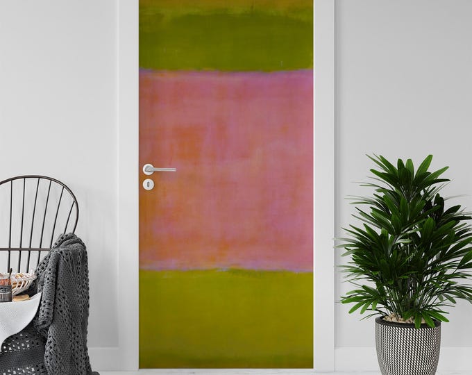 Sticker Decal for Door, Window, Fridge, Rothko Abstract Green Pink, Peel and Stick PVC