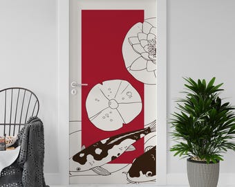 Sticker Decal for Door, Window, Fridge, Japan Red and white, Peel and Stick PVC