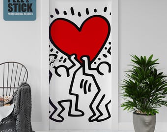 Sticker Decal for Door, Window, Fridge, Family Haring Reproduction , Peel and Stick PVC