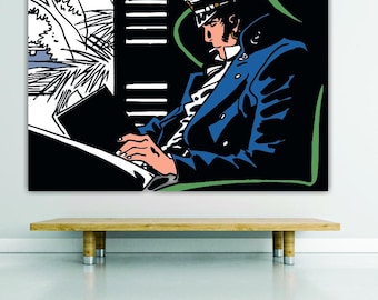 Corto Maltese Reading, Pint on canvas, poster or ready to hang, art deco