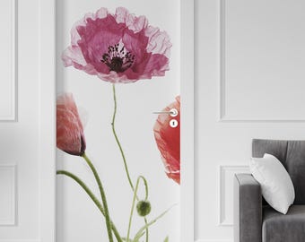 Sticker Decal for Door, Window, Fridge, Poppy Flower decoration, Peel and Stick PVC