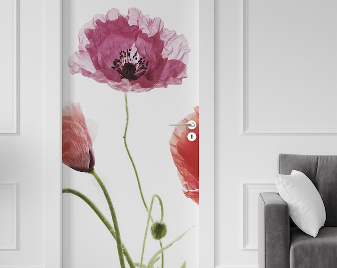 Sticker Decal for Door, Window, Fridge, Poppy Flower decoration, Peel and Stick PVC