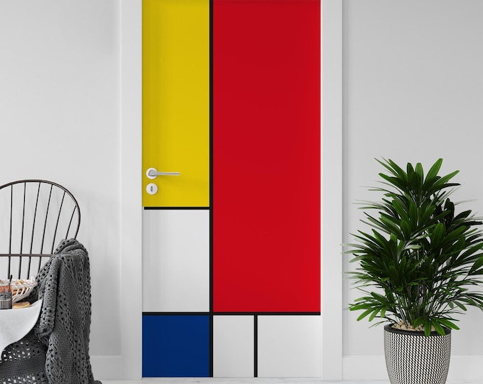 Sticker Decal for Door, Window, Fridge, Bauhaus Mondrian15, Peel and Stick PVC