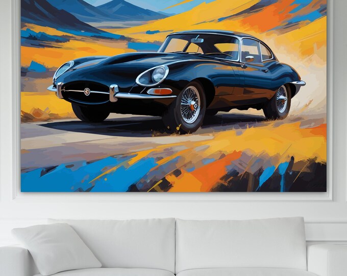 Vintage Car inspired to Jaguar E Type Canvas Print: Automotive Reproduction Ready to Hang