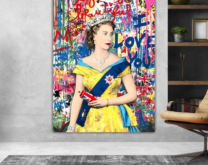 Graffiti Banksy The Queen, Art Reproduction, Print on canvas, poster or ready to hang