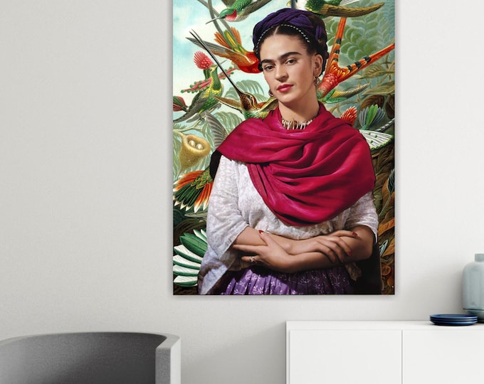 Frida Kahlo Reproduction, White, Canvas Print: Pop Art, Ready to Hang