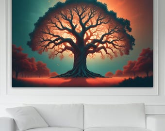 Zen Tree of Life Orange Canvas Print: Yoga Art Reproduction, Ready to Hang