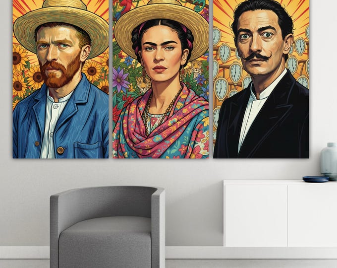 Pop Art Canvas Print Set: Salvador Dali, Frida Kahlo, Van Gogh