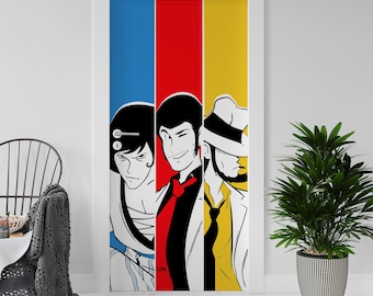 Sticker Decal for Door, Window, Fridge, Lupin Gang Reproduction, Peel and Stick PVC