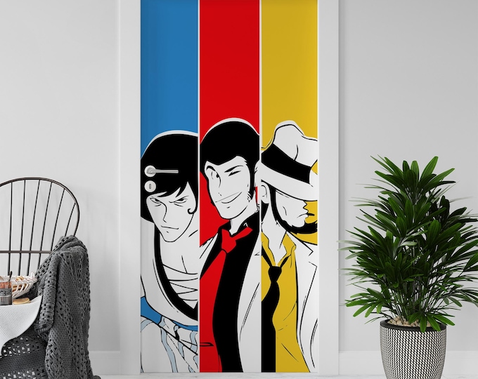 Sticker Decal for Door, Window, Fridge, Lupin Gang Reproduction, Peel and Stick PVC