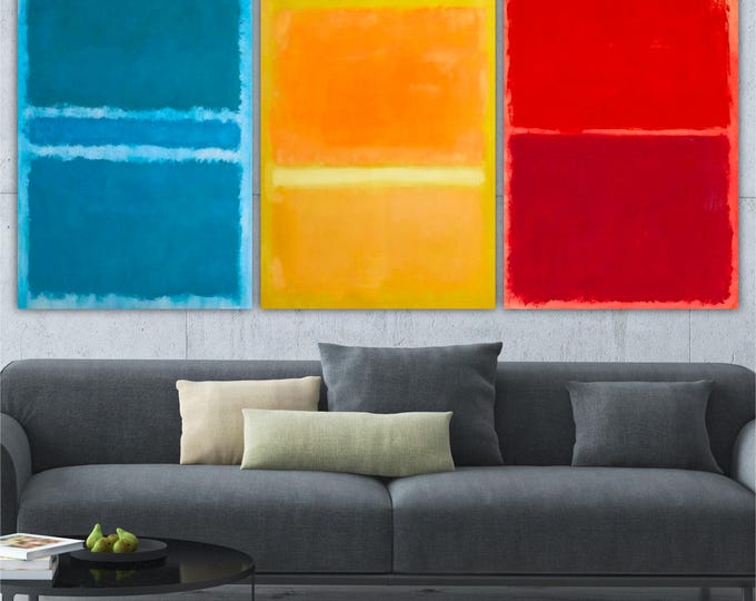 Rothko Style Abstract Canvas Print Set: Blue, Yellow, Red, Ready to Hang