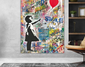 Graffiti Banksy Baloon Girl, Art Reproduction, Print on canvas, poster or ready to hang