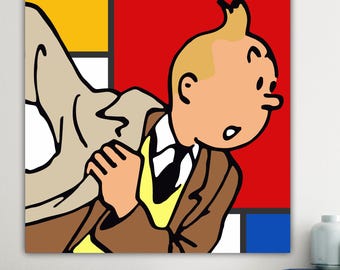 Tin Tin Mondrian02, Abrstract & Geometric Art: Handmade Comics Canvas Print Ready to Hang