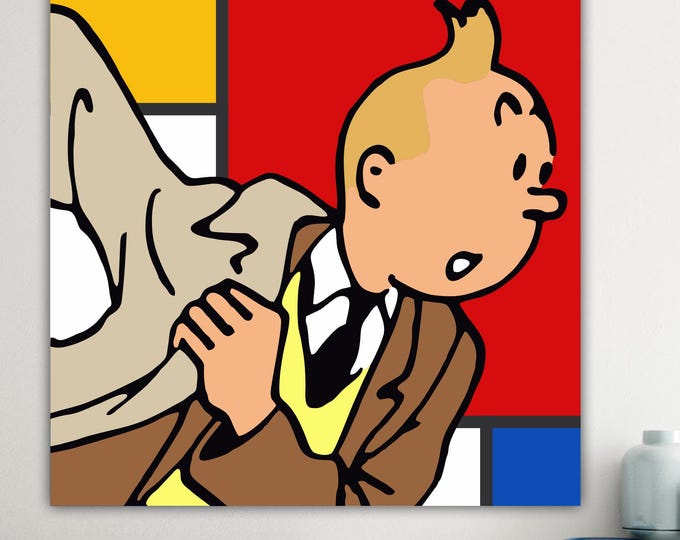 Tin Tin Mondrian02, Abrstract & Geometric Art: Handmade Comics Canvas Print Ready to Hang