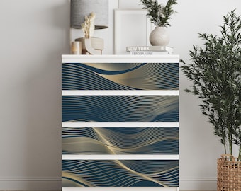 Personalized adhesives IKEA MALM dresser overlay, Golden Waves , Coverings for 2, 3, 4, 6 drawers