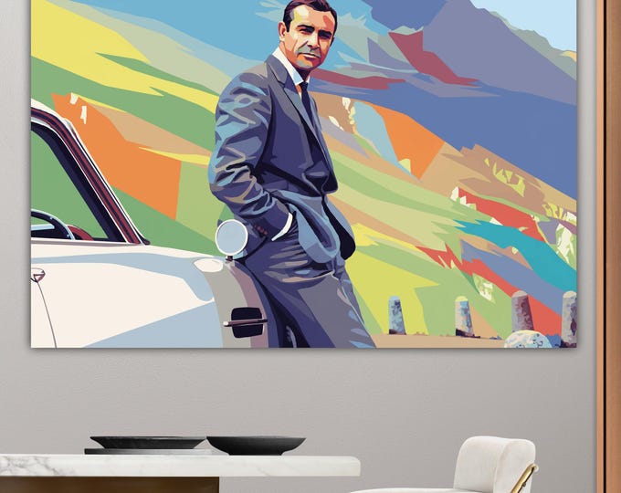 Sean Connery James Bond Portrait, Canvas Art Print: Reproduction on Canvas Ready to Hang