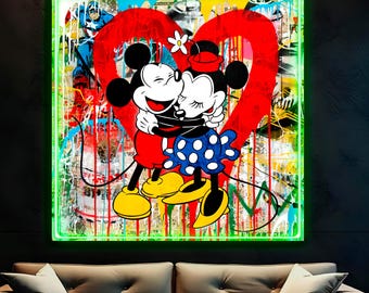 Mickey in Love Reproduction Neon Art: Pop art LED sign, ready to hang, Print