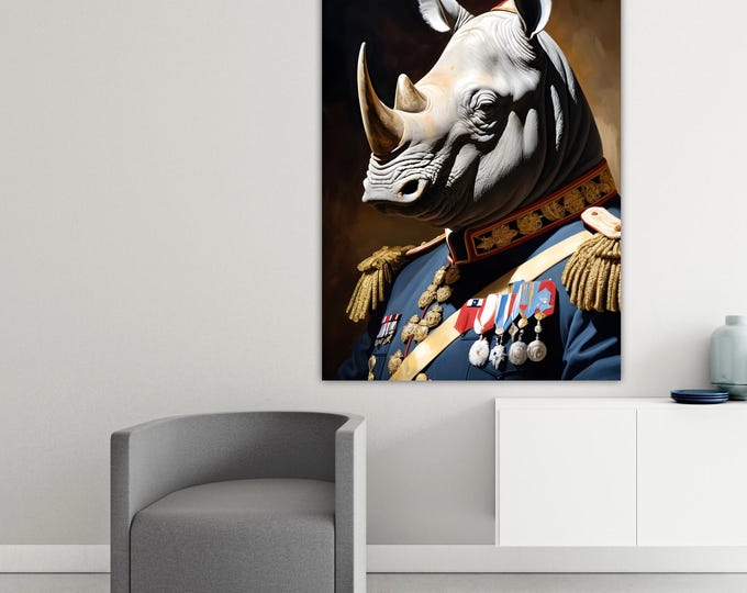 Rhino Noble Fashion Canvas Print: Pop Art Reproduction, Ready to Hang