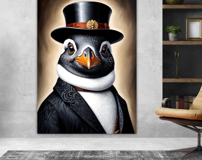Penguin Noble Fashion Canvas Print: Pop Art Reproduction, Ready to Hang