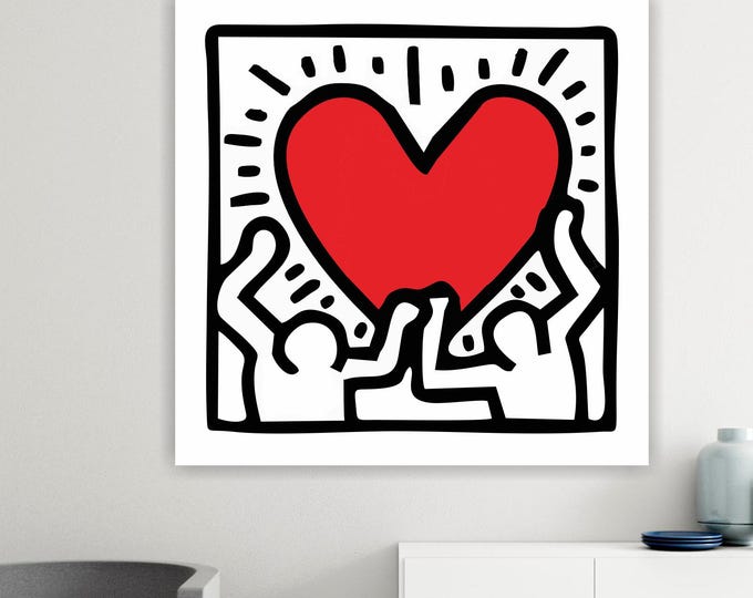 Keith Haring Heart Canvas Print: Pop Art Reproduction, Ready to Hang or Rolled Canvas