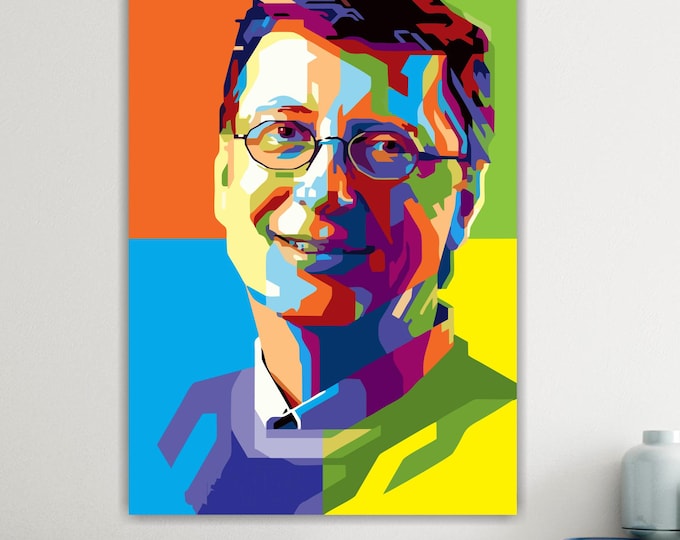 Bill Gates Portrait, Canvas Art Print: Reproduction on Canvas Ready to Hang
