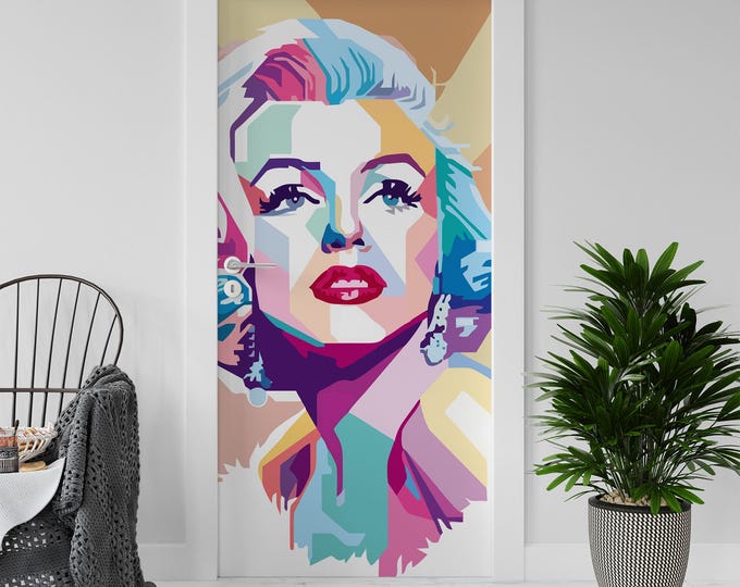 Sticker Decal for Door, Fridge, Marilyn Monroe Pop Reproduction, Peel and Stick PVC