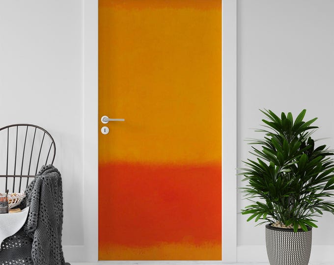 Sticker Decal for Door, Window, Fridge, Rothko Abstract Orange Red, Peel and Stick PVC