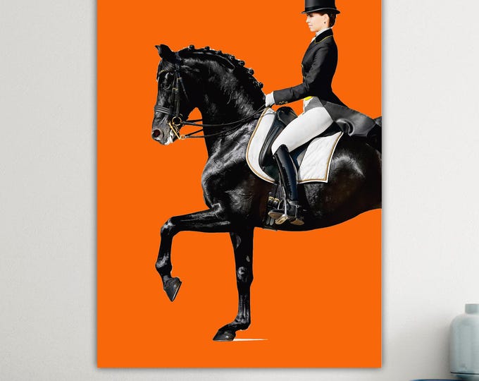Dressage Horse Canvas Print: Orange Background,Ready to Hang or Rolled Canvas