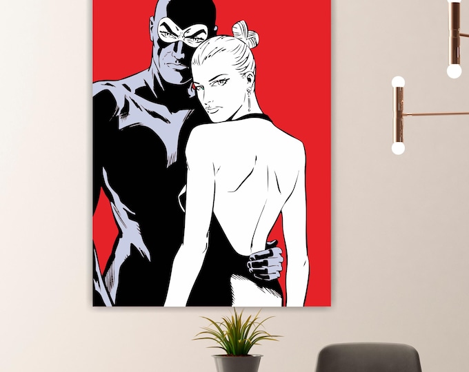 Diabolik & Eva Canvas Print: Italian Comic Art Reproduction Ready to Hang or Rolled Canvas