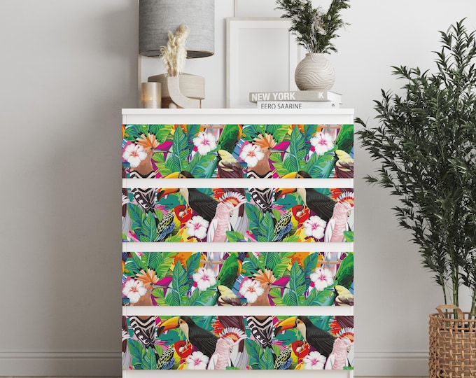 Personalized adhesives IKEA MALM dresser overlay, Birds for kids, Coverings for 2, 3, 4, 6 drawers