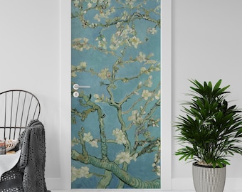 Sticker Decal for Door, Fridge, Van Gogh Almond Reproduction, Peel and Stick PVC