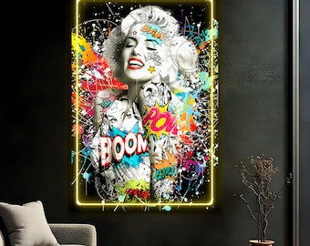Marilyn Reproduction Neon Art: Pop art LED sign, ready to hang, Canvas Print