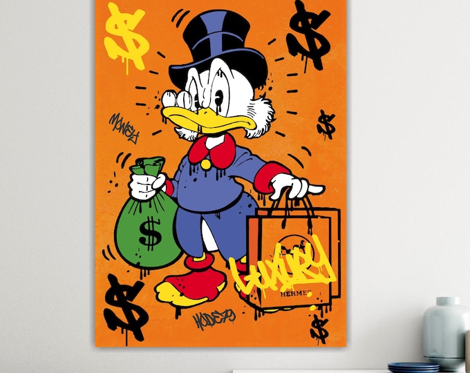 Duck Orange Money, Street Art Canvas Print: Pop Art Reproduction, Ready to Hang