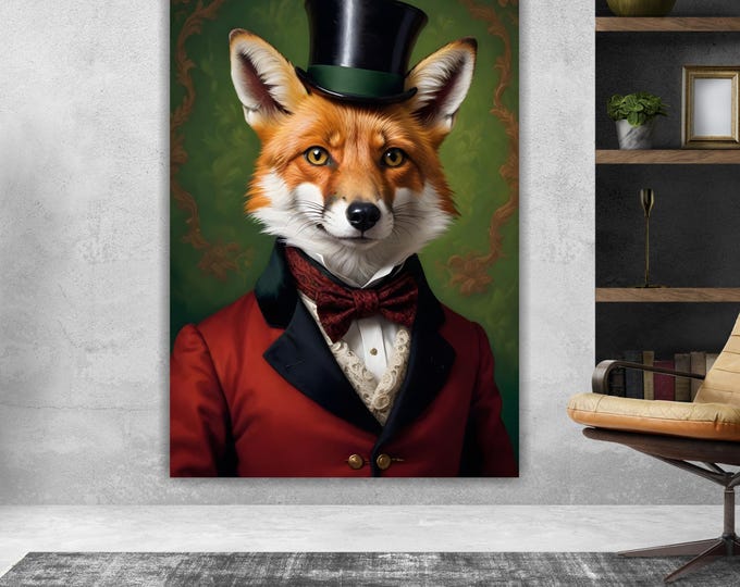 Fox Noble Fashion Canvas Print: Pop Art Reproduction, Ready to Hang
