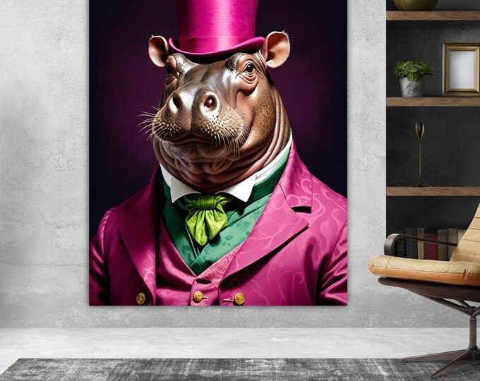 Hippo Noble Fashion Canvas Print: Pop Art Reproduction, Ready to Hang