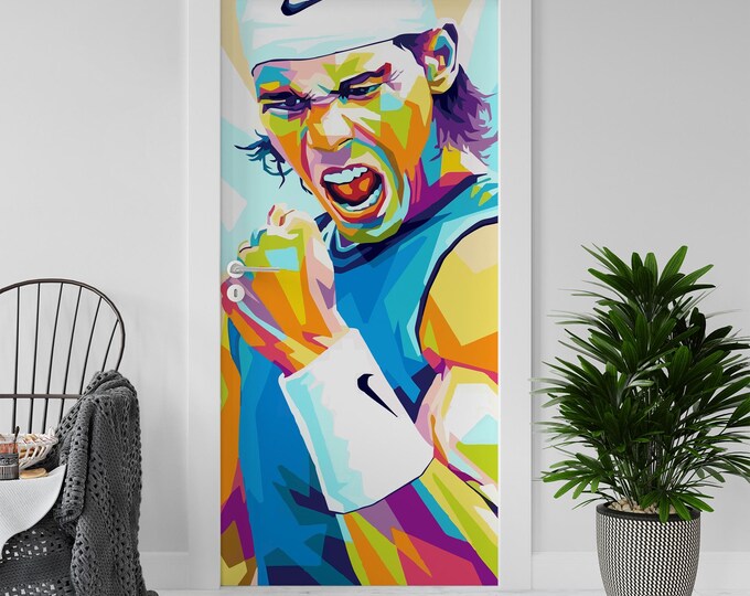 Sticker Decal for Door, Fridge, Nadal Rafa Tennis Player Reproduction, Peel and Stick PVC