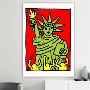 Stampa su tela Keith Haring, Riproduzione artistica, Statua della libertà Pop. Quadro o poster da appendere idea regalo originale