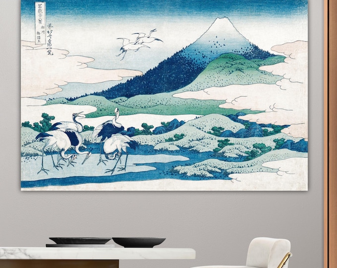 Hokusai Japanese Art Canvas Print: Mount Fuji Blue Handmade Italian Art Reproduction