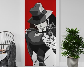 Sticker Decal for Door, Window, Fridge, Jigen Lupin Reproduction, Peel and Stick PVC
