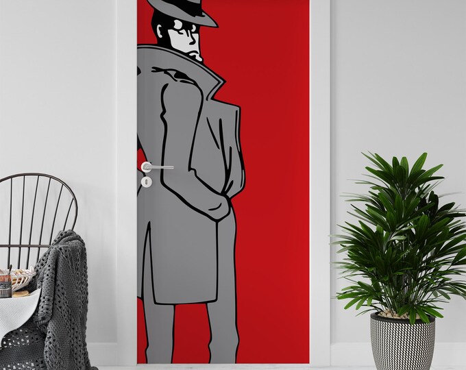 Sticker Decal for Door, Window, Fridge, Zenigata Lupin Red Reproduction, Peel and Stick PVC